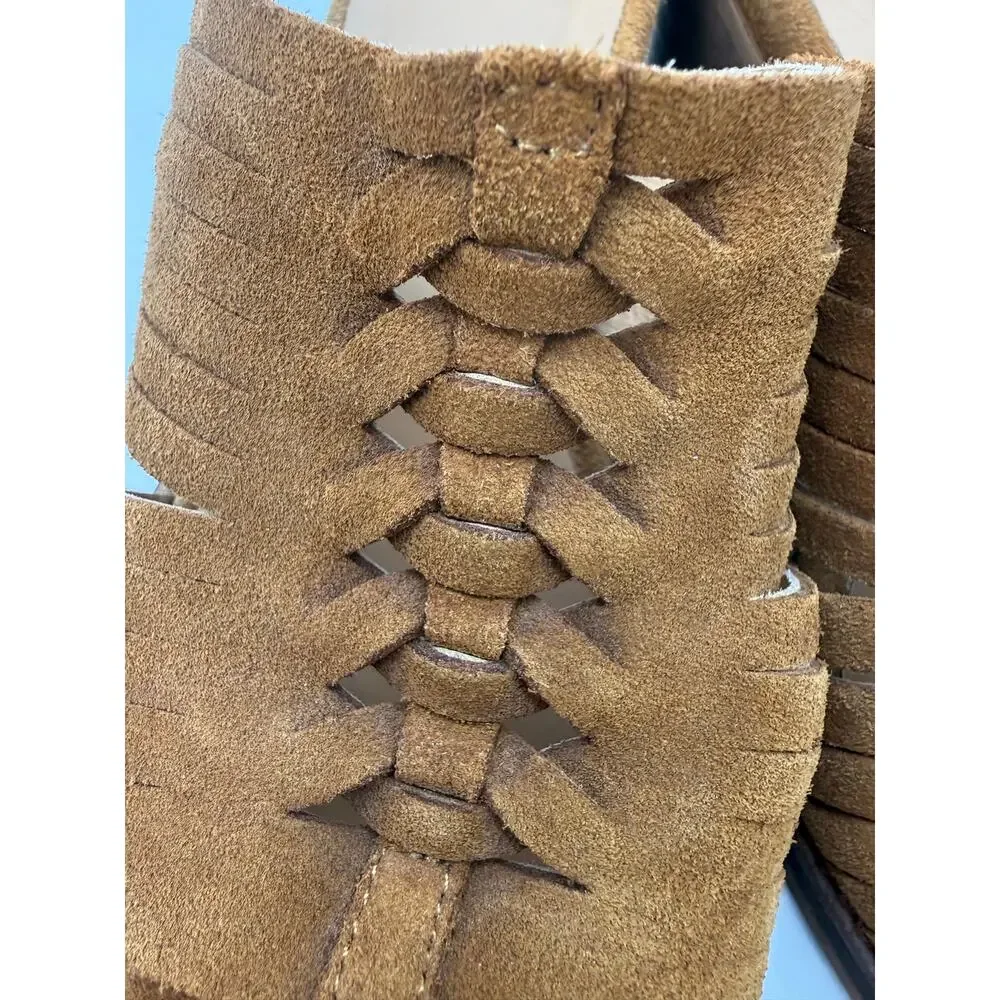 Garnet Hill Brown Suede‎ Leather Slide Sandals Chunky Heel Size 37 Boho Resort